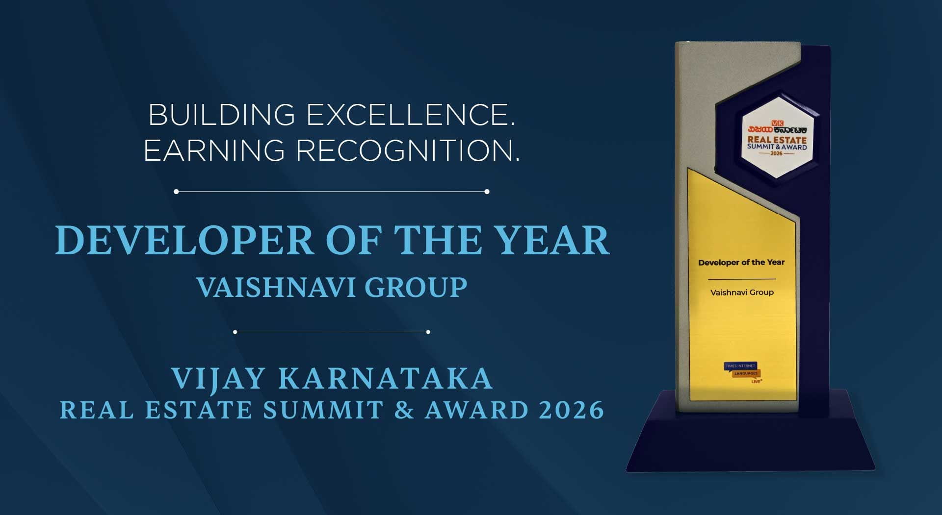 Vaishnavi Group named Developer of the Year at the Vijay Karnataka Real Estate Summit & Awards 2026