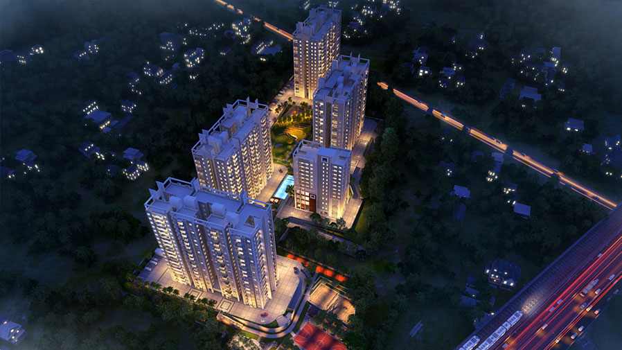 Vaishnavi Gardenia night arieal view | Best Real Estate Projects | 1, 2, 3 BHK flats are for sale in Jalahalli West, bengaluru
